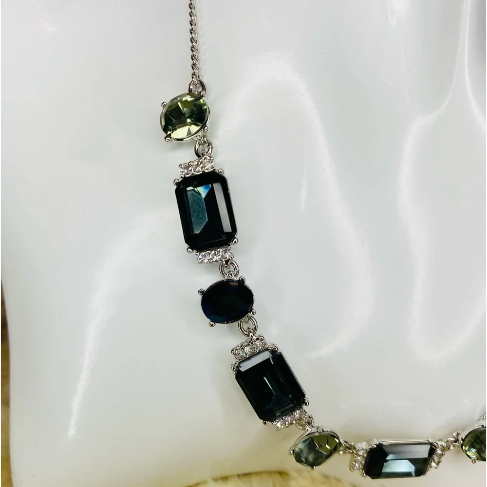 Givenchy Pave Blue Stone Crystal Accent Silver Tone Collar Necklace